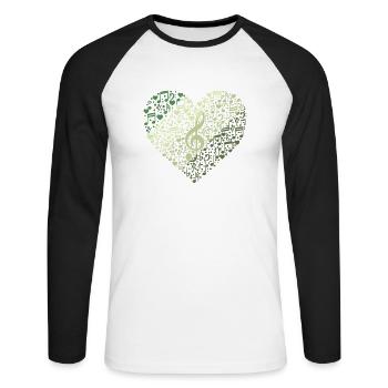 Nuage de mots avec notes de musique et clé - T-shirt baseball manches longues Homme - blanc/noir - Devant - Nik (191cm)