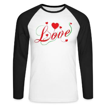 Lettrage d’amour avec un brin d’épines - T-shirt baseball manches longues Homme - blanc/noir - Devant - Nik (191cm)