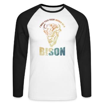 I was told there would be a Bison - Unisex Long Sleeve Baseball T-Shirt - white/black - Front - Nik (191cm)