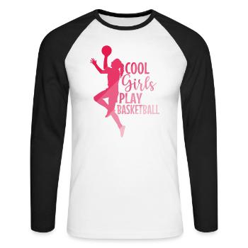 Cool Girls play Basketball Mädchen - Unisex Baseballshirt langarm - Weiß/Schwarz - Vorne - Nik (191cm)