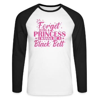 Oubliez d’être une princesse, je veux être ceinture noire - T-shirt baseball manches longues Homme - blanc/noir - Devant - Nik (191cm)