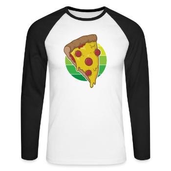 Pizza au salami, à l’italienne et au fromage - T-shirt baseball manches longues Homme - blanc/noir - Devant - Nik (191cm)