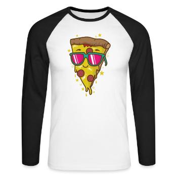 Tranche de pizza avec lunettes de soleil - T-shirt baseball manches longues Homme - blanc/noir - Devant - Nik (191cm)