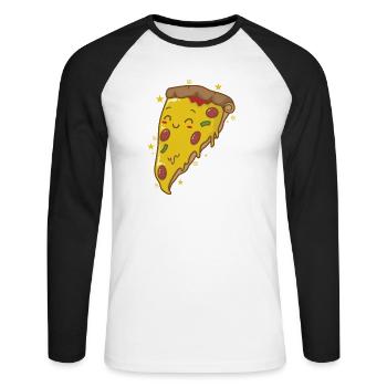 La pizza est heureuse à l’italienne - T-shirt baseball manches longues Homme - blanc/noir - Devant - Nik (191cm)