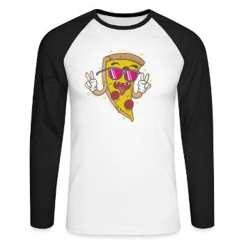 Tranche de pizza italienne fraîche - T-shirt baseball manches longues Homme - blanc/noir - Devant - Nik (191cm)