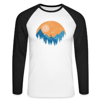 Randonnée en forêt, en montagne et au lever du soleil - T-shirt baseball manches longues Homme - blanc/noir - Devant - Nik (191cm)