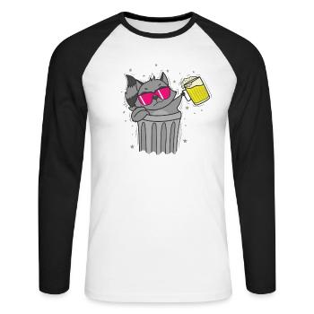 cool Washbar boit de la bière et est nocturne - T-shirt baseball manches longues Homme - blanc/noir - Devant - Nik (191cm)