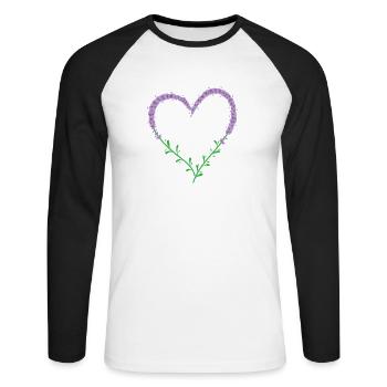 Herz aus Lavendel Pflanze Garten Duft - Unisex Baseballshirt langarm - Weiß/Schwarz - Vorne - Nik (191cm)