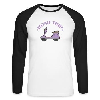 Road Trip Roller Abenteuer Reise - Unisex Baseballshirt langarm - Weiß/Schwarz - Vorne - Nik (191cm)