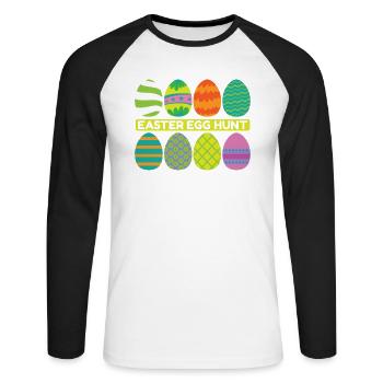 Chasse aux œufs de Pâques Début du printemps - T-shirt baseball manches longues Homme - blanc/noir - Devant - Nik (191cm)