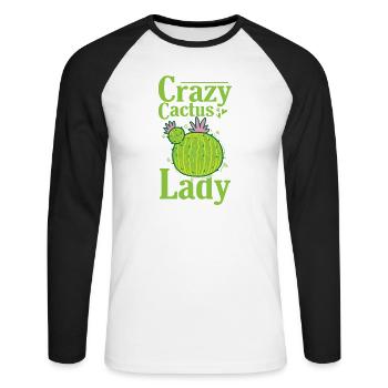 Crazy Cactus Lady Plant - Unisex Long Sleeve Baseball T-Shirt - white/black - Front - Nik (191cm)