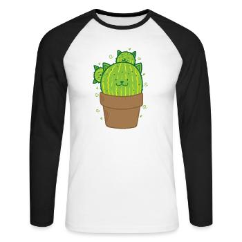 Cat Cactus in Pot Plant - Unisex Long Sleeve Baseball T-Shirt - white/black - Front - Nik (191cm)