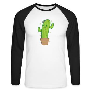 Cactus in Pot Plant Environment - Unisex Long Sleeve Baseball T-Shirt - white/black - Front - Nik (191cm)