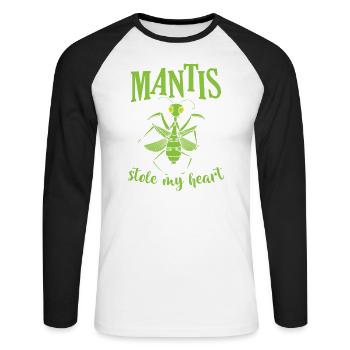 Mantis stole my Heart - Unisex Baseballshirt langarm - Weiß/Schwarz - Vorne - Nik (191cm)