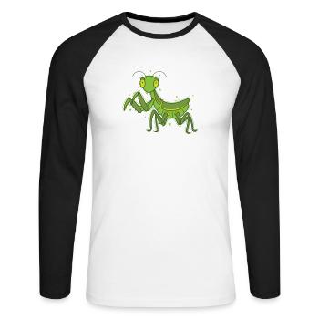 Gottesanbeterin grüne Schönheit - Unisex Baseballshirt langarm - Weiß/Schwarz - Vorne - Nik (191cm)