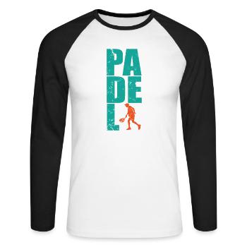 Padel Tennis avec des joueurs de padel - T-shirt baseball manches longues Homme - blanc/noir - Devant - Nik (191cm)