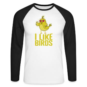 J’aime les oiseaux canaris - T-shirt baseball manches longues Homme - blanc/noir - Devant - Nik (191cm)