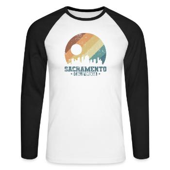 Sacramento, California City in the USA - Unisex Long Sleeve Baseball T-Shirt - white/black - Front - Nik (191cm)