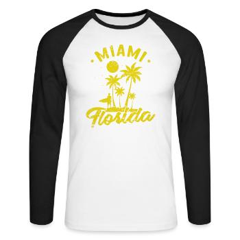 Miami Stadt im Bundesstaat Florida - Unisex Baseballshirt langarm - Weiß/Schwarz - Vorne - Nik (191cm)