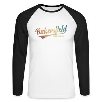 Bakersfield Stadt im Bundesstaat California - Unisex Baseballshirt langarm - Weiß/Schwarz - Vorne - Nik (191cm)