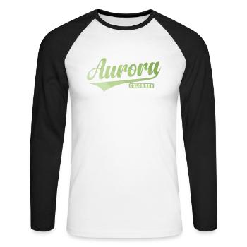 Aurora Stadt im Bundesstaat Colorado - Unisex Baseballshirt langarm - Weiß/Schwarz - Vorne - Nik (191cm)