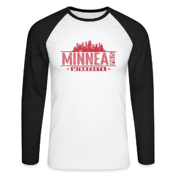 Minneapolis Stadt im Bundesstaat Minnesota - Unisex Baseballshirt langarm - Weiß/Schwarz - Vorne - Nik (191cm)