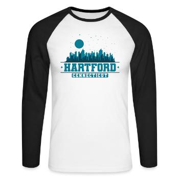 Hartford Connecticut Stadt in den USA - Unisex Baseballshirt langarm - Weiß/Schwarz - Vorne - Nik (191cm)