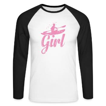 Kayak Girl Water Paddle Boat Canoeing - Unisex Long Sleeve Baseball T-Shirt - white/black - Front - Nik (191cm)