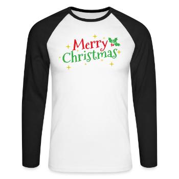 Merry Christmas Weihnachten - Unisex Baseballshirt langarm - Weiß/Schwarz - Vorne - Nik (191cm)