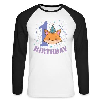 1. Birthday Cat Child Girl - Unisex Long Sleeve Baseball T-Shirt - white/black - Front - Nik (191cm)