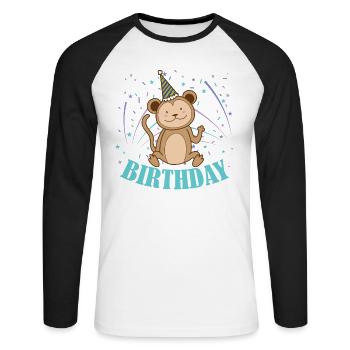 Birthday Monkey Child Children's Birthday - Unisex Long Sleeve Baseball T-Shirt - white/black - Front - Nik (191cm)