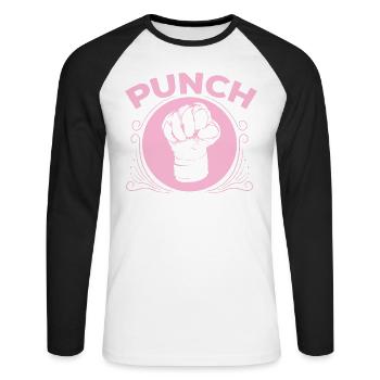 Muay Thai "Punch" pinke Faust - Unisex Baseballshirt langarm - Weiß/Schwarz - Vorne - Nik (191cm)