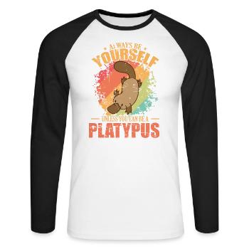 Always be Yourself unless you can be a Platypus - Unisex Long Sleeve Baseball T-Shirt - white/black - Front - Nik (191cm)