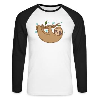 Faultier chillt am Ast faul Natur - Unisex Baseballshirt langarm - Weiß/Schwarz - Vorne - Nik (191cm)
