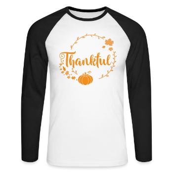Thankful Truthahn USA Familie Thanksgiving - Unisex Baseballshirt langarm - Weiß/Schwarz - Vorne - Nik (191cm)