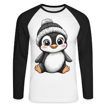 Pingouin mignon mignon bébé enfants animal dessin animé - T-shirt baseball manches longues Homme - blanc/noir - Devant - Nik (191cm)