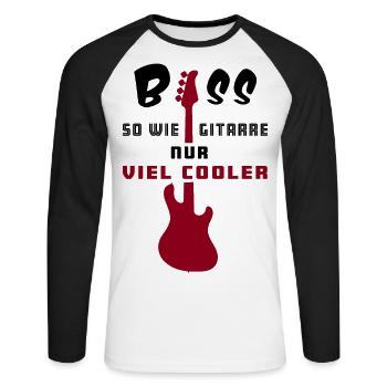 "Bass - so wie Gitarre nur viel cooler" Musik - Unisex Baseballshirt langarm - Weiß/Schwarz - Vorne - Nik (191cm)