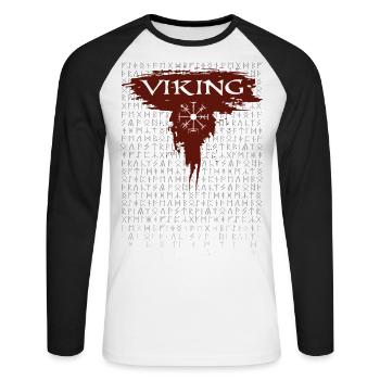 Wikinger - Unisex Baseballshirt langarm - Weiß/Schwarz - Vorne - Nik (191cm)