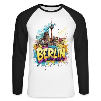 Berlin Skyline TV Tower Germany City Colorful - Unisex Long Sleeve Baseball T-Shirt - white/black - Front - Nik (191cm)