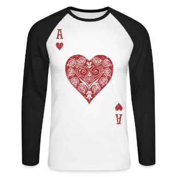 Herz-Ass ❤️ - Unisex Baseballshirt langarm - Weiß/Schwarz - Vorne - Nik (191cm)