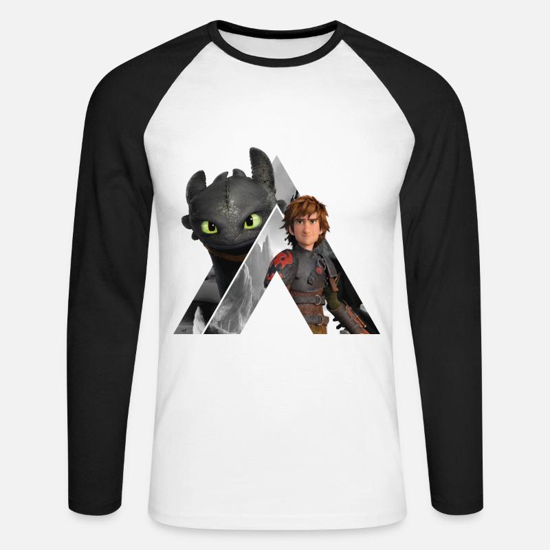 Cómo entrenar a tu dragón de forma fácil Chimuelo e hipo - Raglán manga larga hombre - blanca/negro