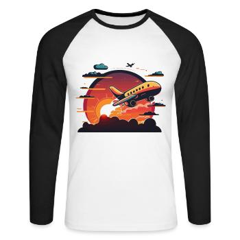 Là-haut, en haut et loin : un avion de dessin animé amusant - T-shirt baseball manches longues Homme - blanc/noir - Devant - Nik (191cm)