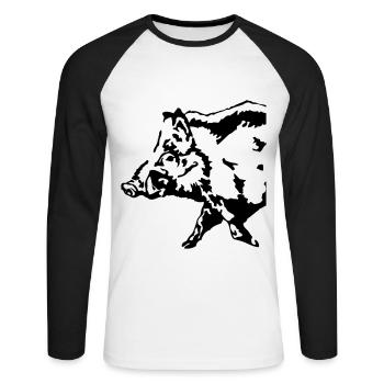 wildschwein - wildsau - keiler - jagd - Unisex Baseballshirt langarm - Weiß/Schwarz - Vorne - Nik (191cm)