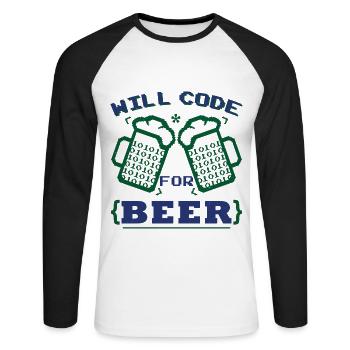 Funny Beer Coding Coder - Unisex Long Sleeve Baseball T-Shirt - white/black - Front - Nik (191cm)