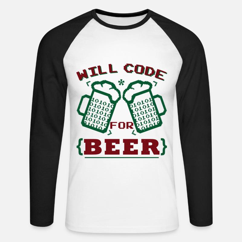 Will Code For Beer - Unisex Long Sleeve Baseball T-Shirt - white/black