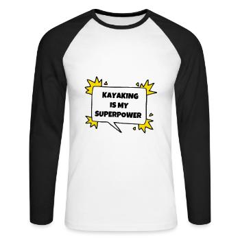 Kajakfahren ist meine Supermacht - Unisex Baseballshirt langarm - Weiß/Schwarz - Vorne - Nik (191cm)