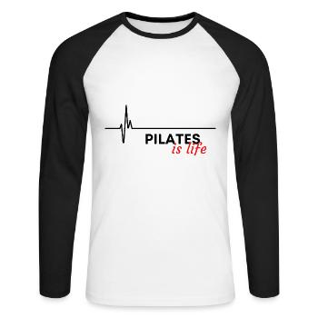 Pilates est la vie - T-shirt baseball manches longues Homme - blanc/noir - Devant - Nik (191cm)