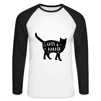 Chats & Karaté - T-shirt baseball manches longues Homme - blanc/noir - Devant - Nik (191cm)
