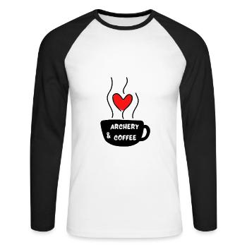Bogenschießen & Kaffee - Unisex Baseballshirt langarm - Weiß/Schwarz - Vorne - Nik (191cm)