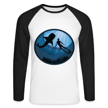 Taucher mit Walhai - Unisex Baseballshirt langarm - Weiß/Schwarz - Vorne - Nik (191cm)